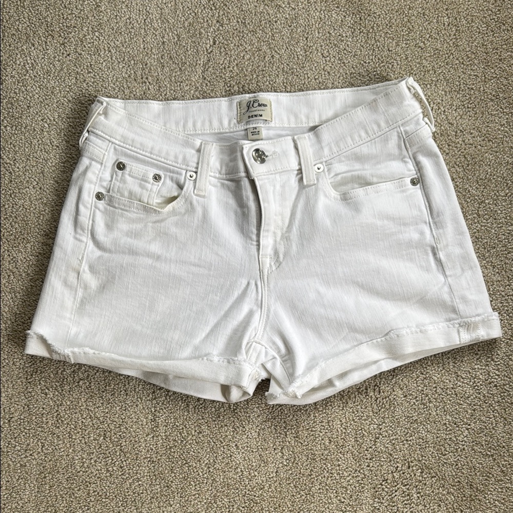 J. Crew White Jean Shorts with Distressed Hem